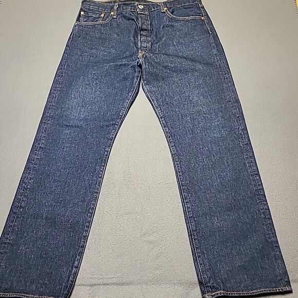 Levis 501 Mens Jeans 40x34 (Tag) Button Fly 40x31 (Actual) Blue Straight Fit - Picture 1 of 14